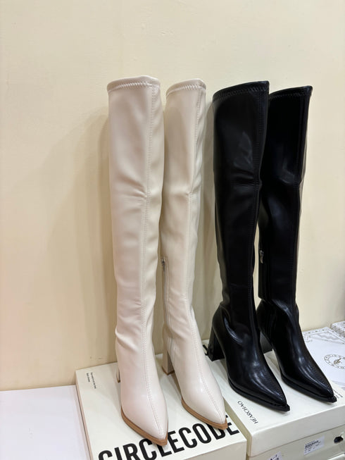 Pointed-Toe Side - zipper Long Boots